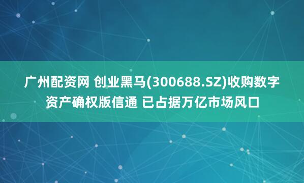 广州配资网 创业黑马(300688.SZ)收购数字资产确权版信通 已占据万亿市场风口